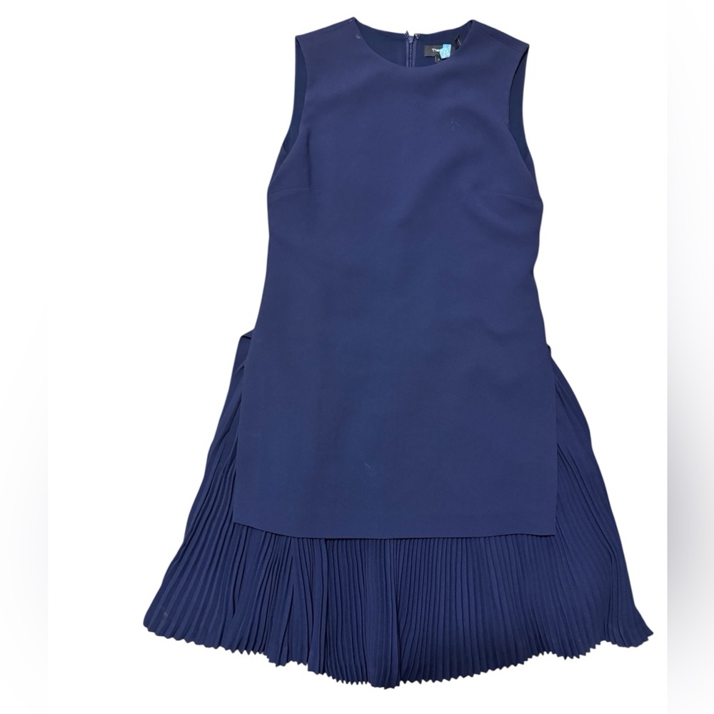 Theory Blue Pleated Sheath Dress for Wedding Guest size 4